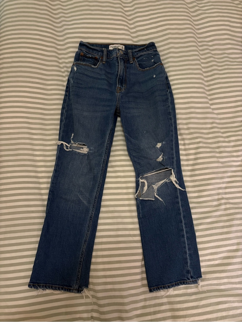 Abercrombie & Fitch Dark Blue Distressed Straight-Leg Jeans!